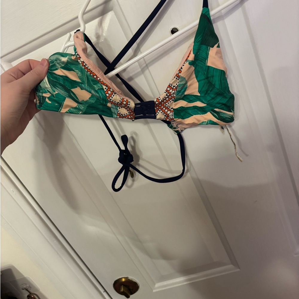 Sperry Green Tropical Print Bikini Top with Navy Ties